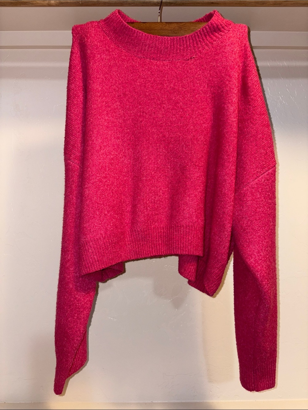Love Tree Hot Pink Cropped Crew Sweater